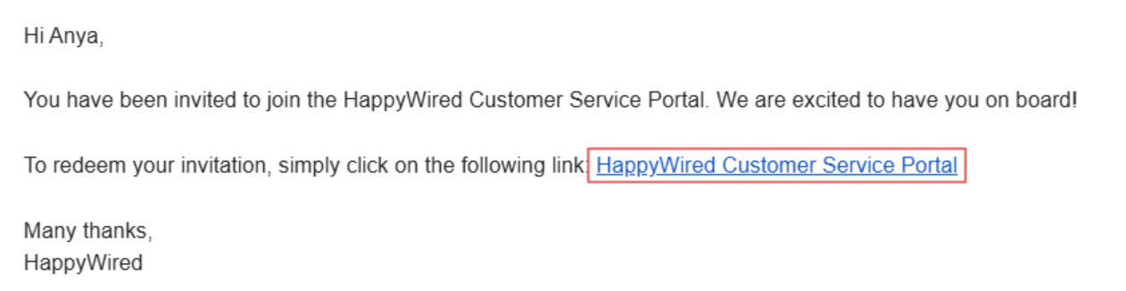 Portal invitation email screenshot